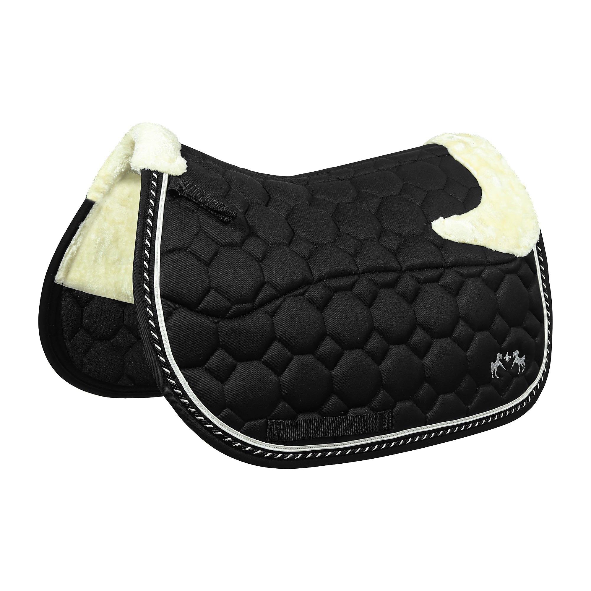 Equine Couture Luxe Saddle Pad with White Sherpa Fleece lining, STD / White/Black