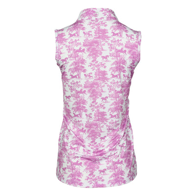 Dapplebay Equestrian Toile 1/4 Zip Light Riding Top - Sleeveless-Rose/White