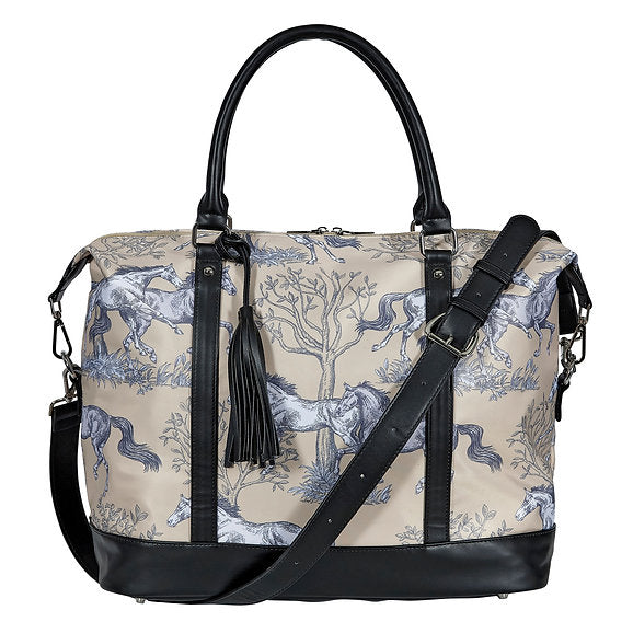 Lila Blue Toile Pattern Travel Bag with Tassel 